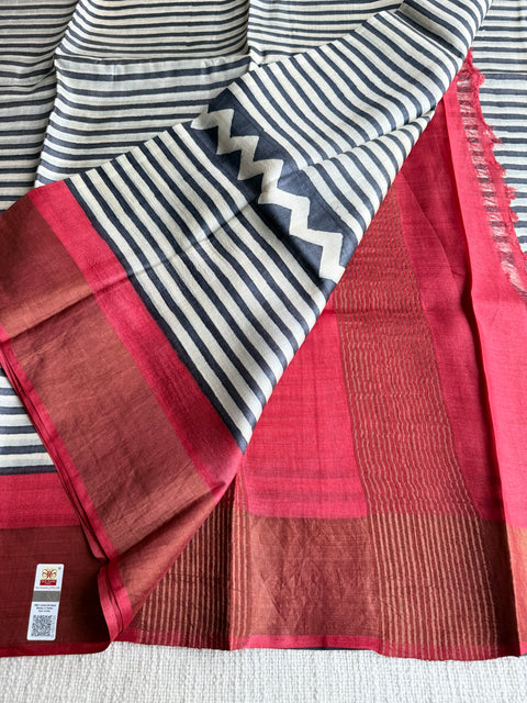 Printed tussar silk saree