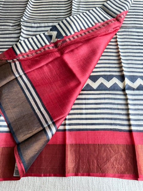 Printed tussar silk saree