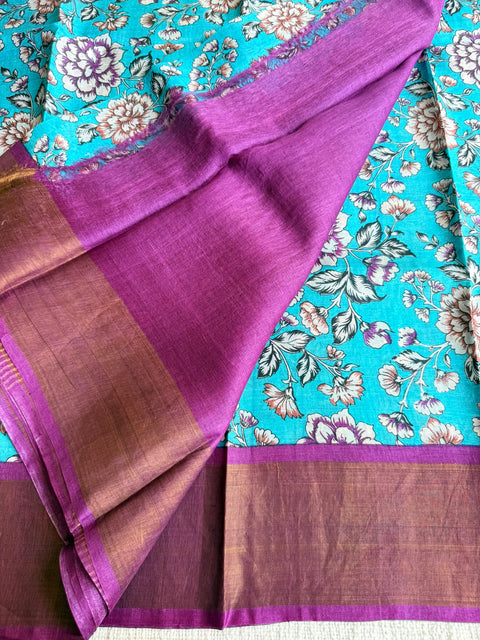 Printed tussar silk saree