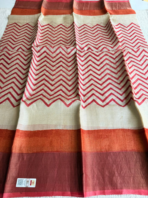 Printed tussar silk saree