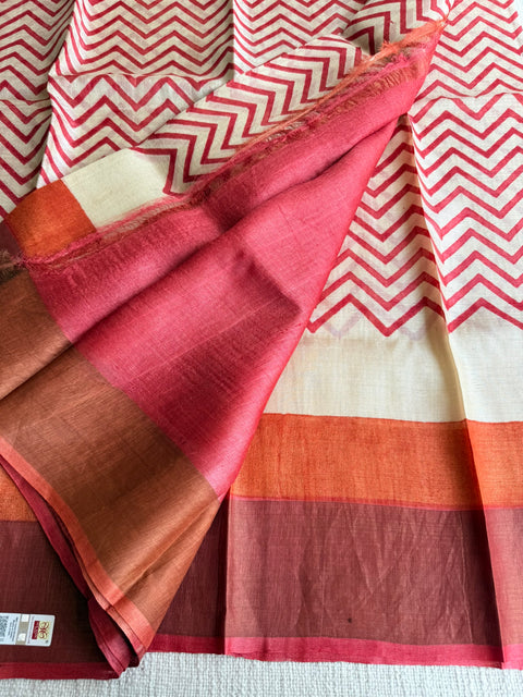 Printed tussar silk saree