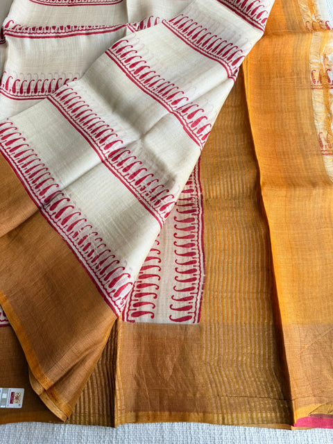 Printed tussar silk saree