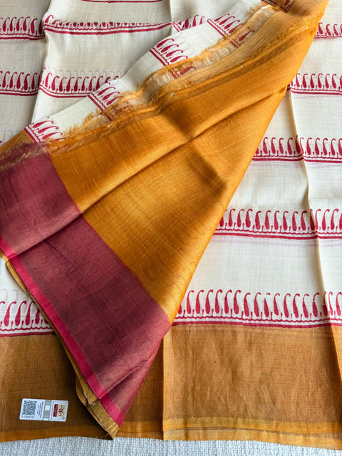 Printed tussar silk saree