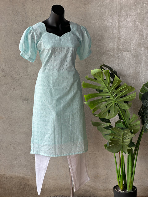 Light Blue hakoba cotton kurti pant set