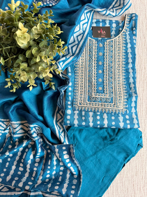 XXL size printed muslin silk ready suit set