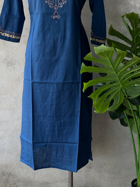 Light blue emb pure cotton kurti