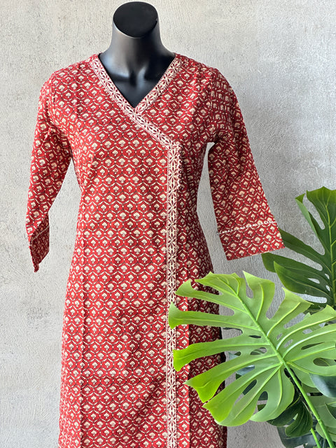 Red printed flex cotton kurti