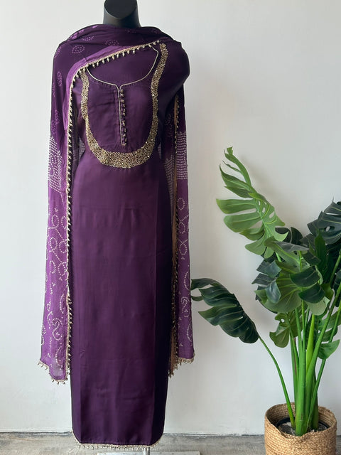 Neck emb work uppada silk salwar suit set