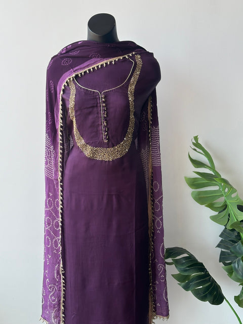 Neck emb work uppada silk salwar suit set