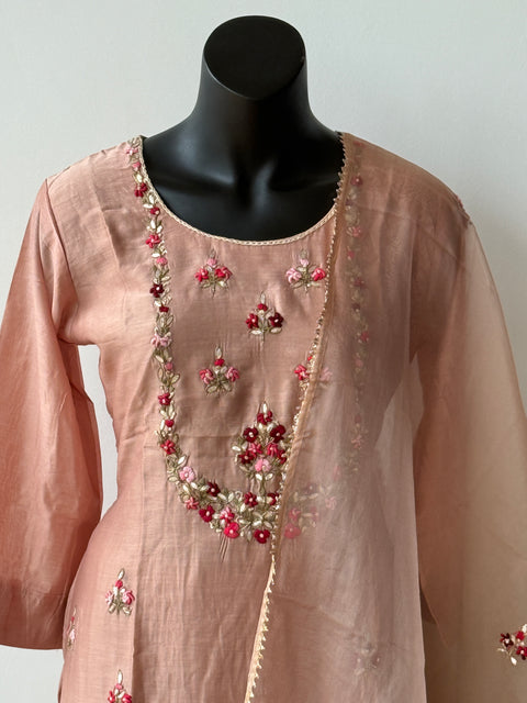 Neck emb muslin kurta pant set