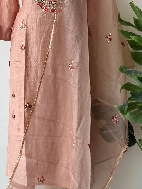 Neck emb muslin kurta pant set