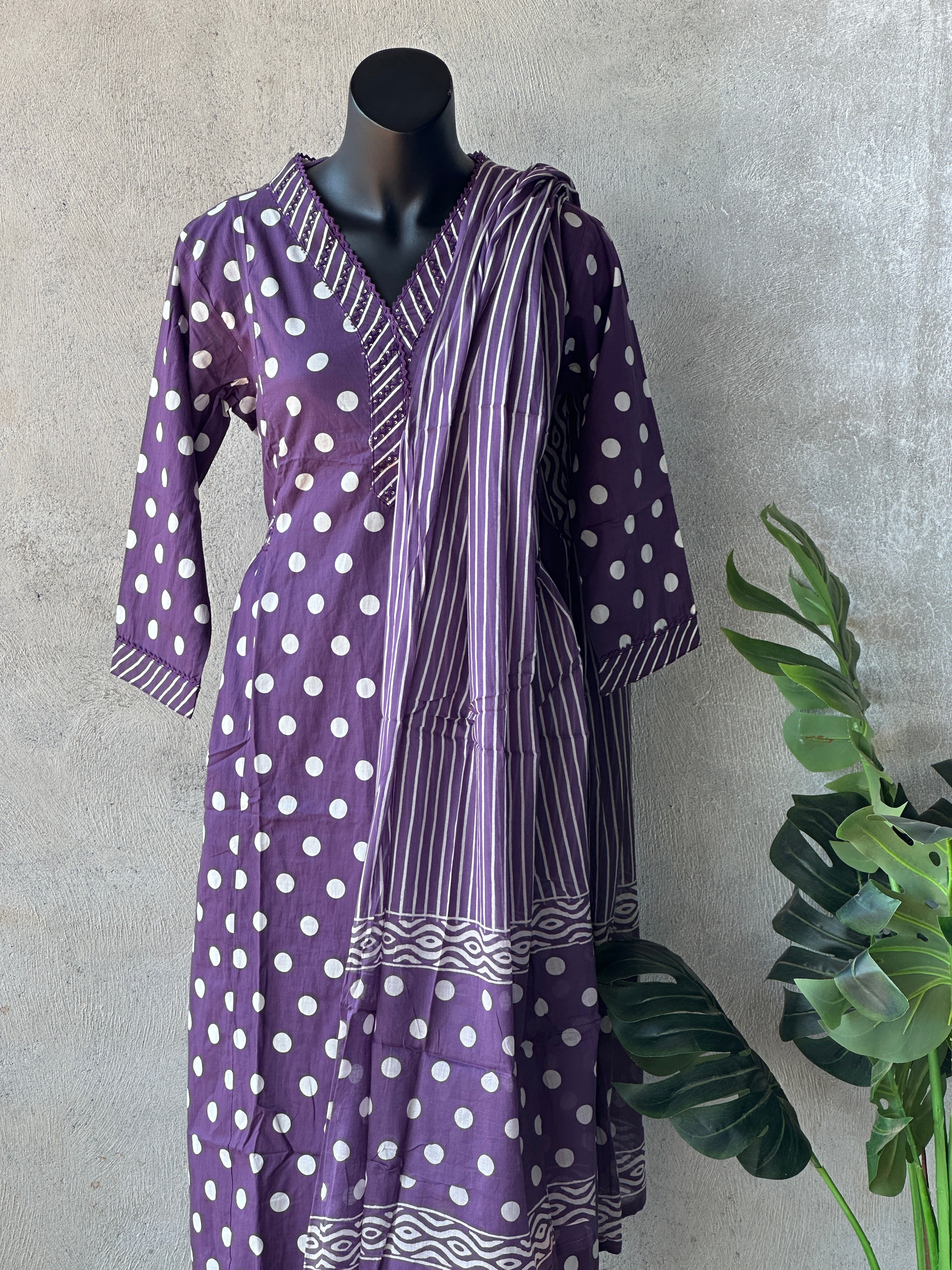 Polka dot printed cotton kurti pant set M 38
