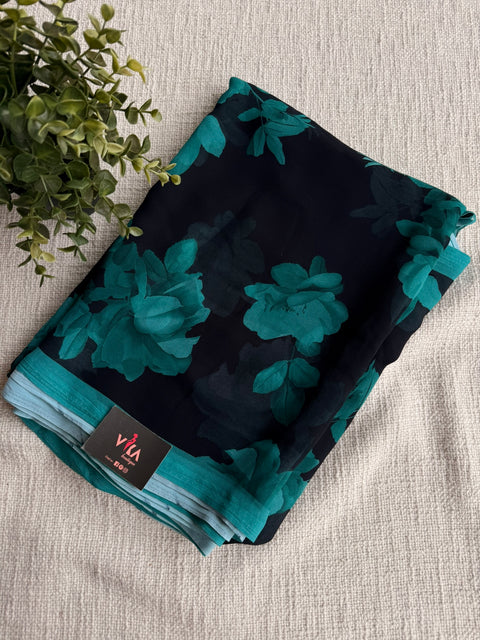 Floral printed georgette saree