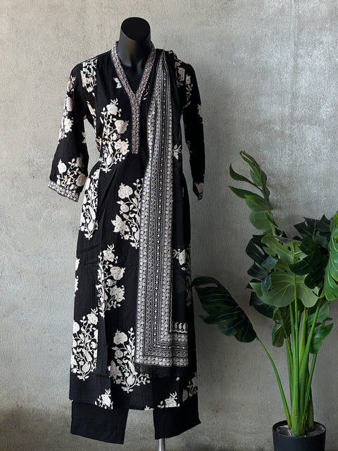 Black pure cotton kurti pant set
