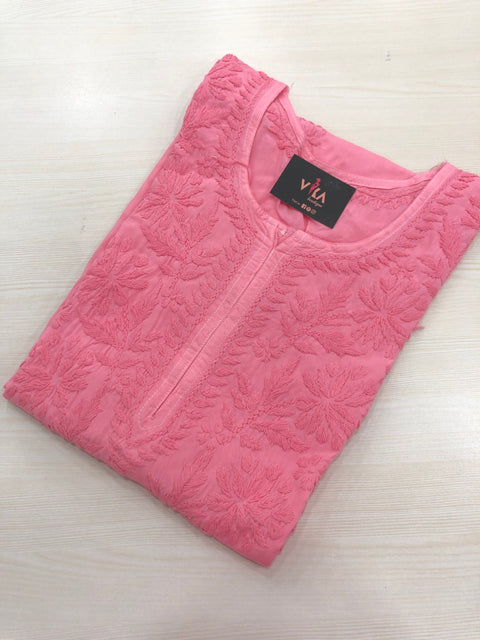 Lucknowi ready kurti - Bubblegum pink