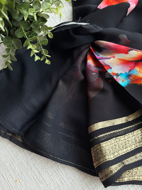Zari border pure chiffon saree