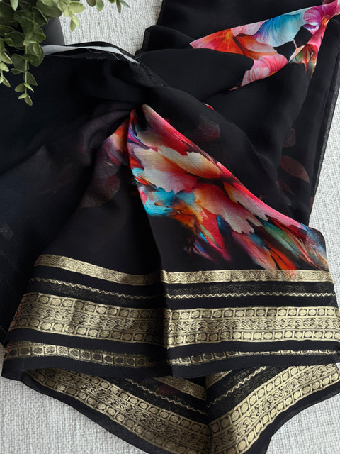 Zari border pure chiffon saree