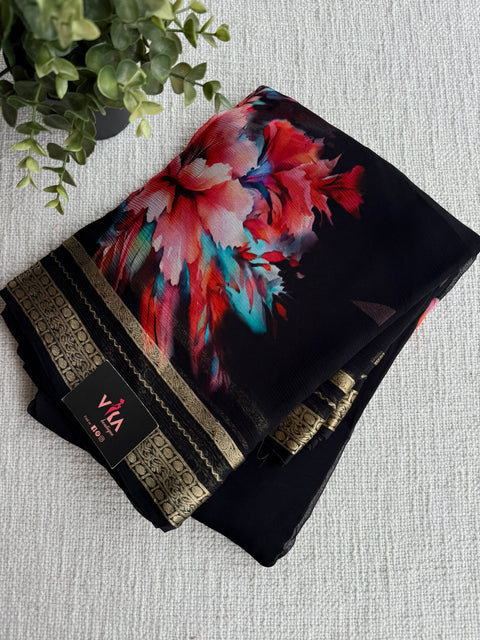 Zari border pure chiffon saree