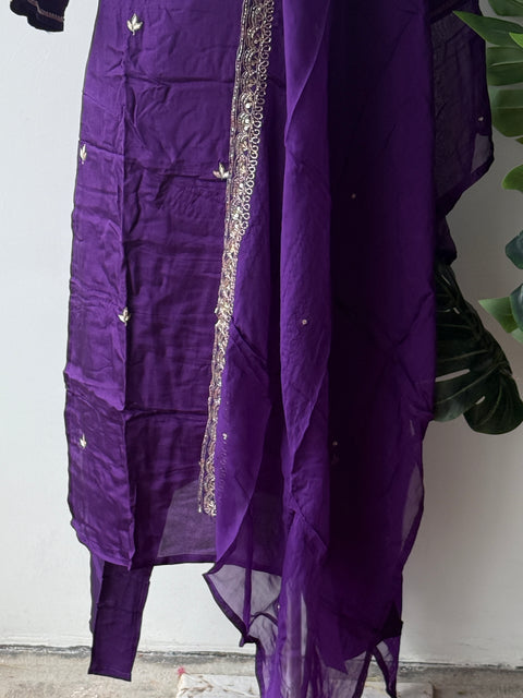 Neck work muslin kurta pant set