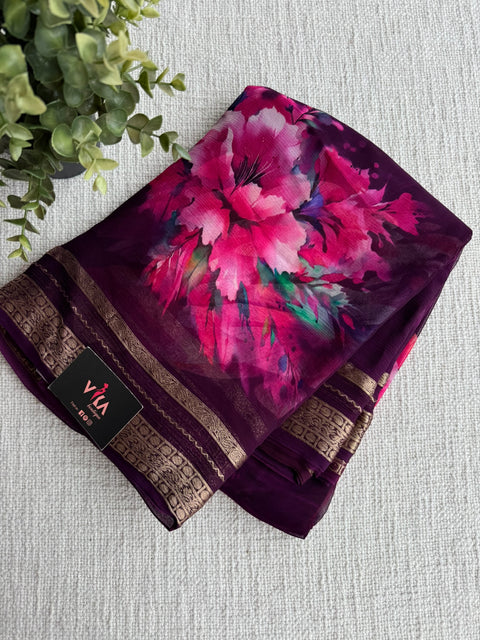 Zari border pure chiffon saree - Wine