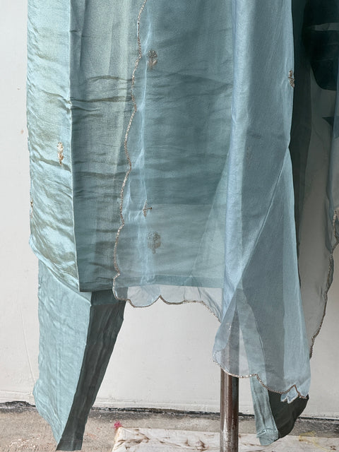 Neck work tissue silk kurta pant set