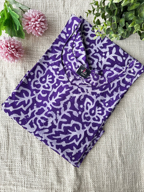 Batik Printed cotton ready kurta - Violet