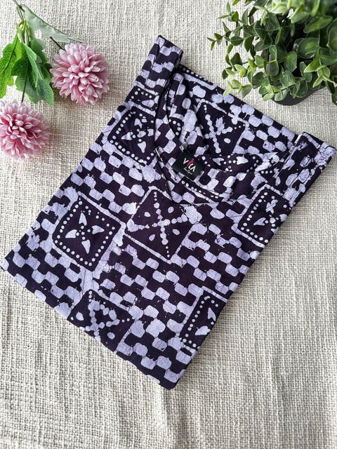 Batik Printed cotton ready kurta - Brown