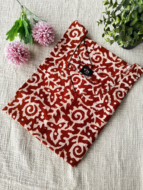 Batik Printed cotton ready kurta - Brick