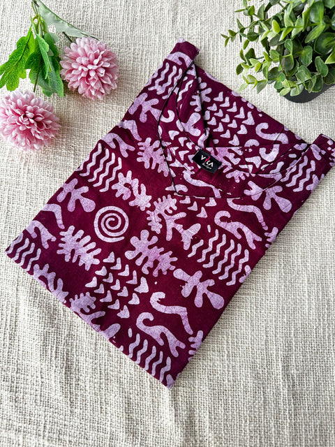 Batik Printed cotton ready kurta - Maroon