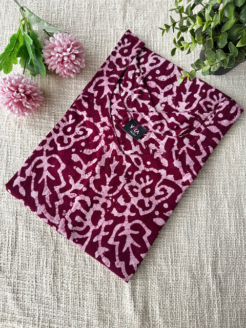 Batik Printed cotton ready kurta - Maroon Leaf