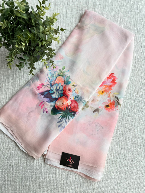 Shaded Floral printed pure chiffon saree