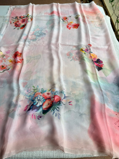 Shaded Floral printed pure chiffon saree