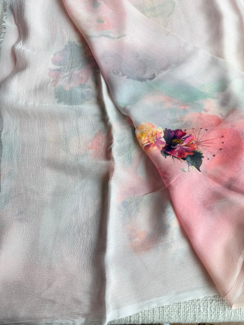Shaded Floral printed pure chiffon saree
