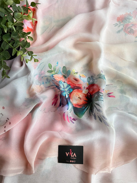 Shaded Floral printed pure chiffon saree
