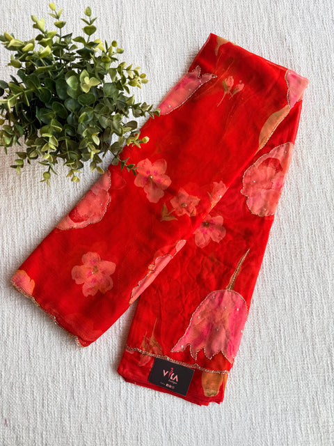 Cut dana work Floral printed chiffon saree