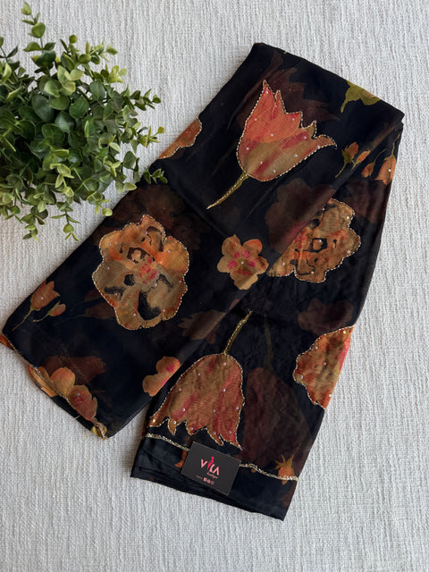 Cut dana work Floral printed chiffon saree