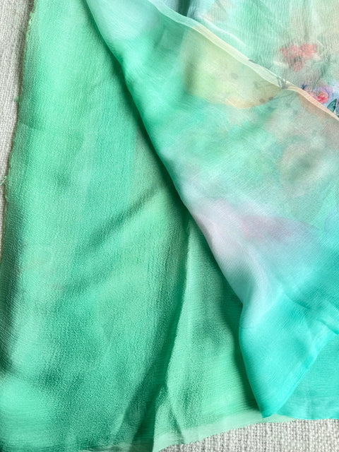 Shaded Floral printed pure chiffon saree