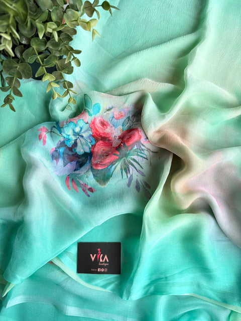 Shaded Floral printed pure chiffon saree