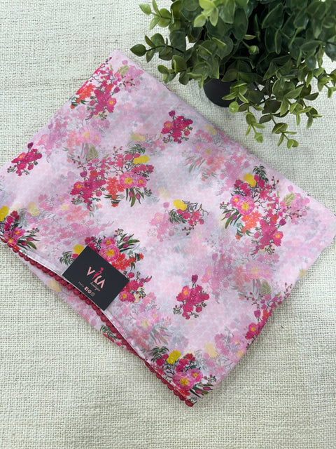 Floral printed georgette saree - Pink