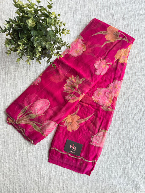 Cut dana work Floral printed chiffon saree