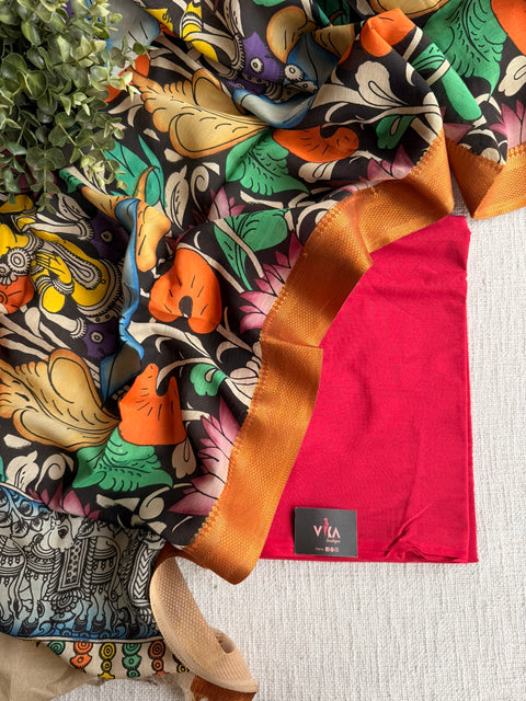 plain top with kalamkari dupatta