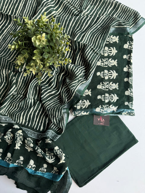 Printed cotton linen suit material-Dark green