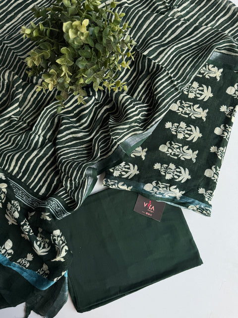 Printed cotton linen suit material-Dark green