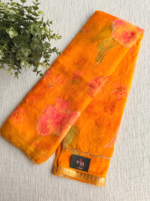 Cut dana work Floral printed chiffon saree