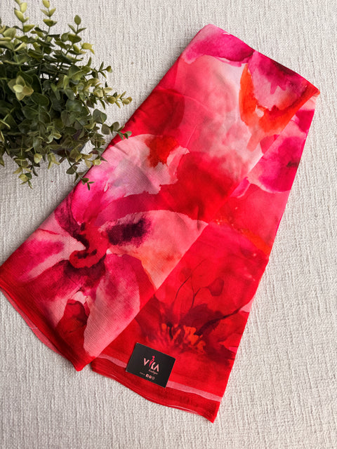 Digital printed chinnon silk saree