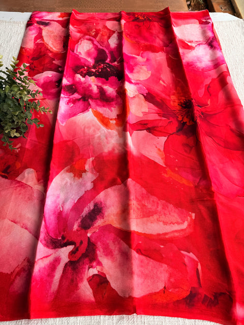 Digital printed chinnon silk saree