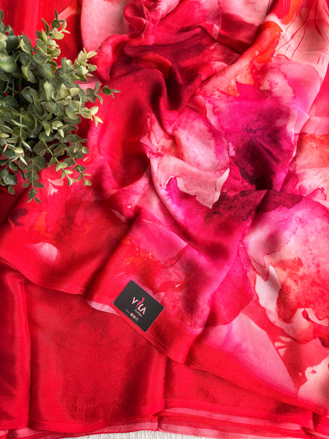 Digital printed chinnon silk saree