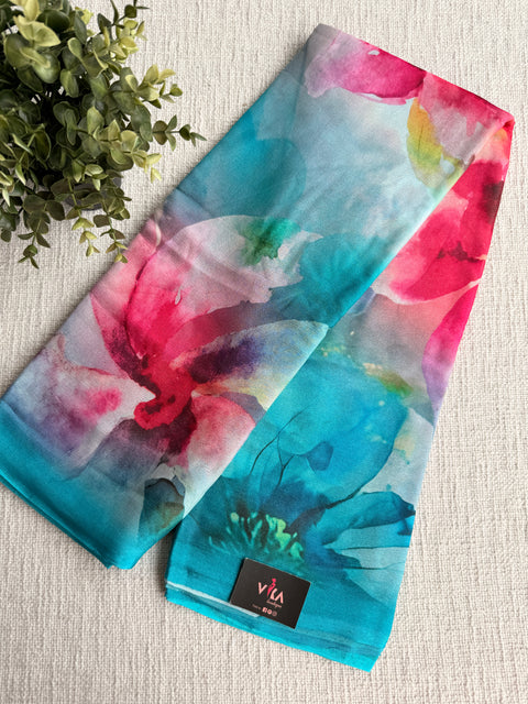 Digital printed chinnon silk saree