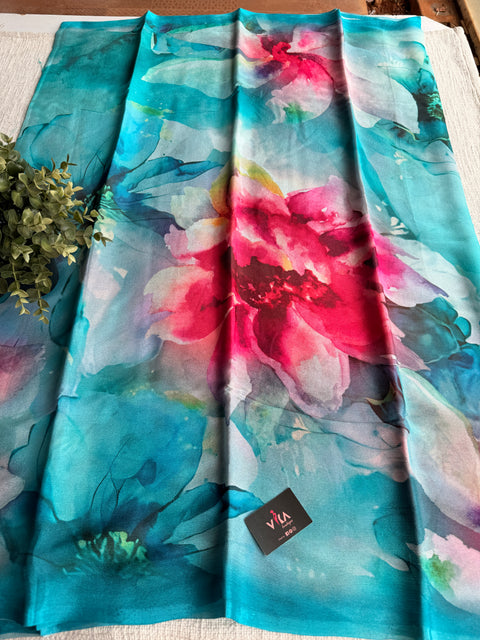 Digital printed chinnon silk saree