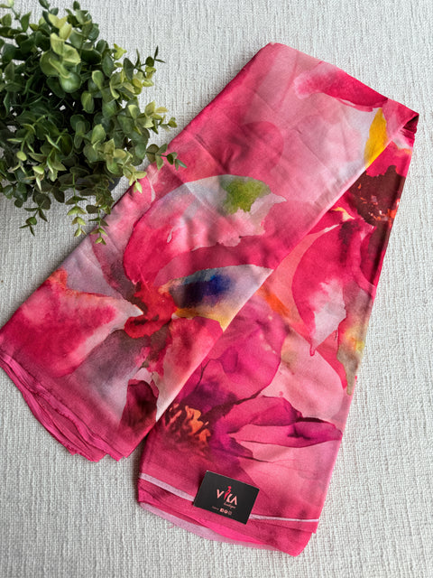 Digital printed chinnon silk saree